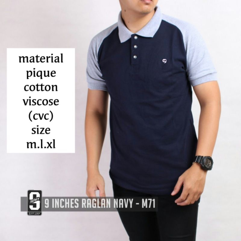 Baju Kaos Kerah Berkerah Polo Shirt Distro Kombinasi Raglan Premium 9 Nine Inches Cotton Pria Casual