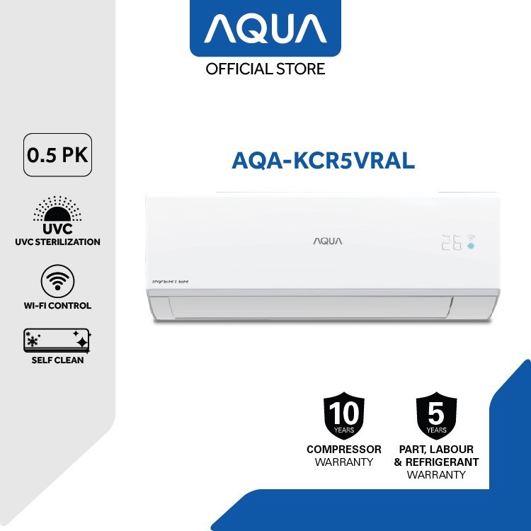 AQUA Elektronik Air Conditioner AC AQA-KCR5VRAL 1/2 PK Inverter UV COOL SMART BATAM