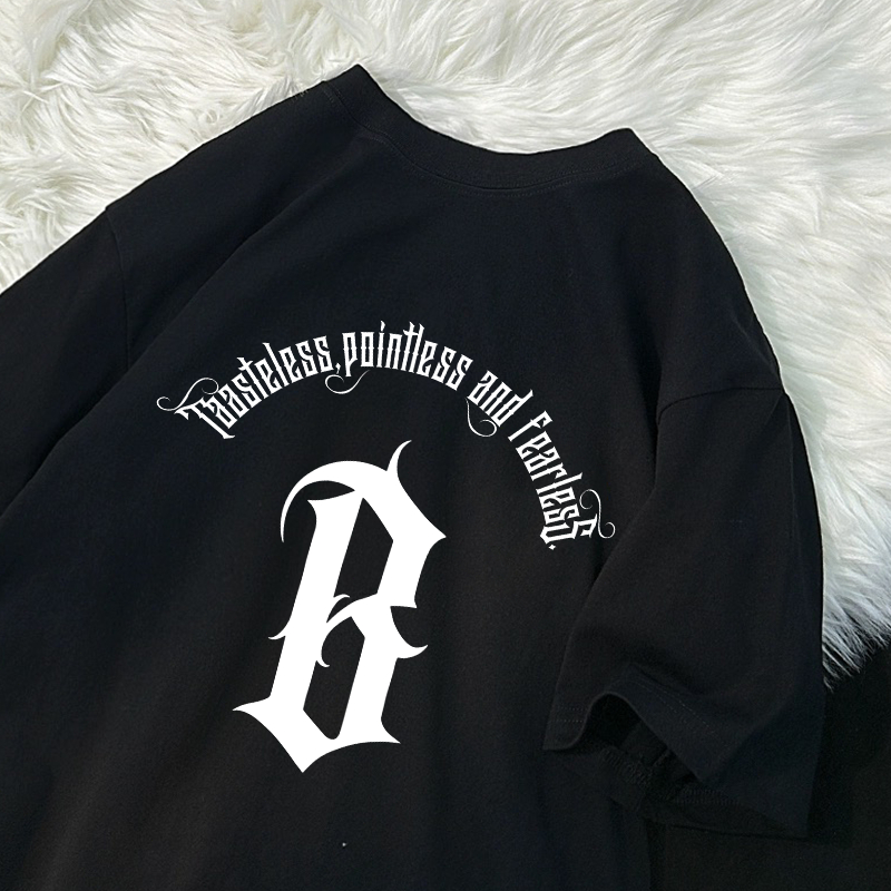 seoul_print T-shirt Hitam Washed Oversize Cotton  Kaos Lengan Pendek Wanita Korean Style Retro