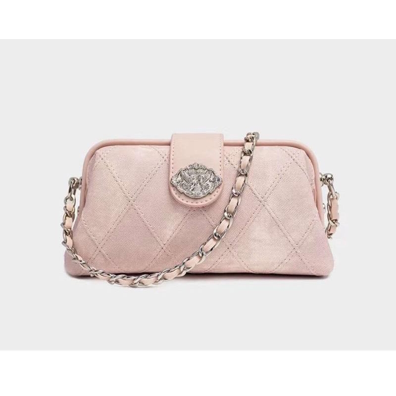 FO Bags Tas JANI & TINO Kecil Pesta Polos Minaudiere Bag Clutch Wanita Warna Soft Pink Branded Awet 