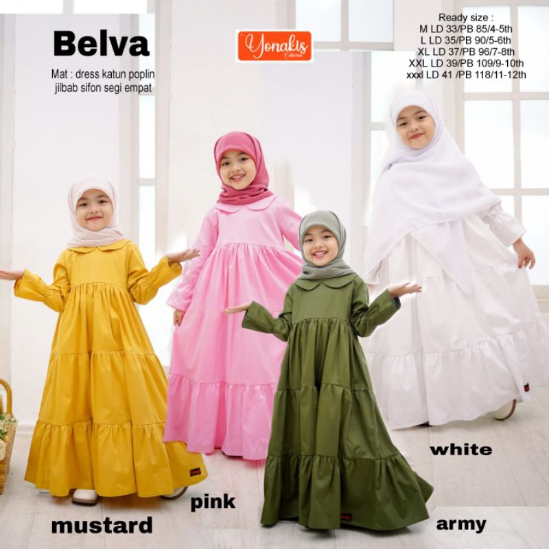 Saekids _ Belva dress anak katun polos free kerudung yonakis collection
