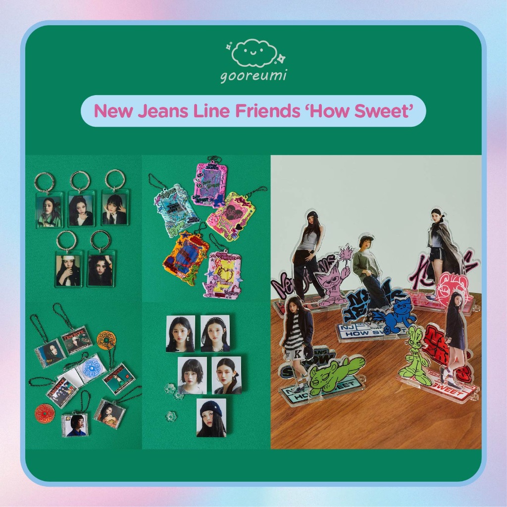 NEW JEANS with Line Friends 'How Sweet' Merch ~ Keyring, Stickon, Standee [Original Line Friends Squ