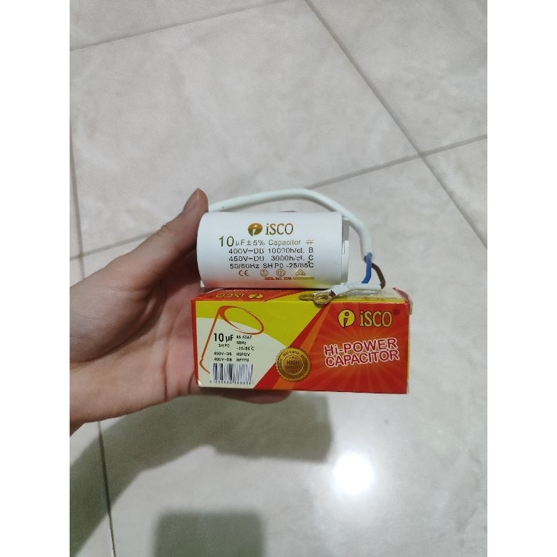 Kapasitor Bulat iSCO 10uf / Kapasitor Mesin Pompa Air 10uf