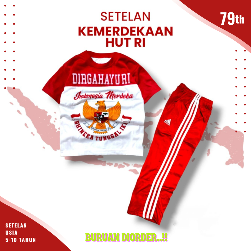 baju kaos agustusan dan celana training anak 17agustus lengan pendek