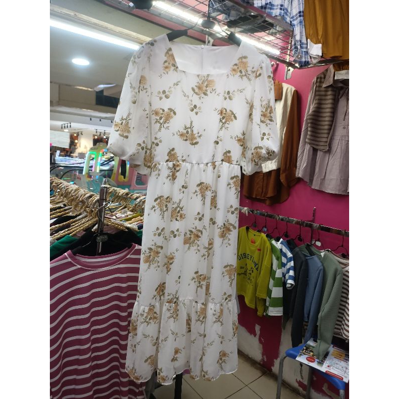 dress korea sifon ceruti motif bunga