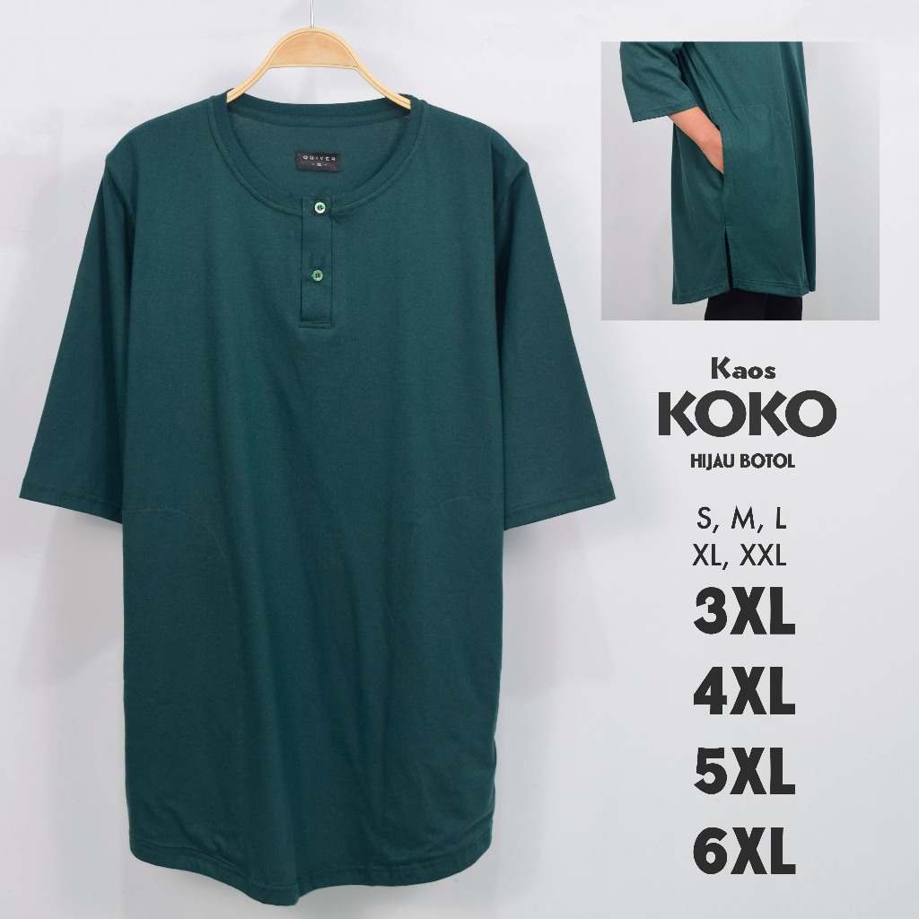 Kaos Koko Kurta Jumbo Pria Hijau Botol 24s Big Size S M L XL XXL 3XL 4XL 5XL 6XL