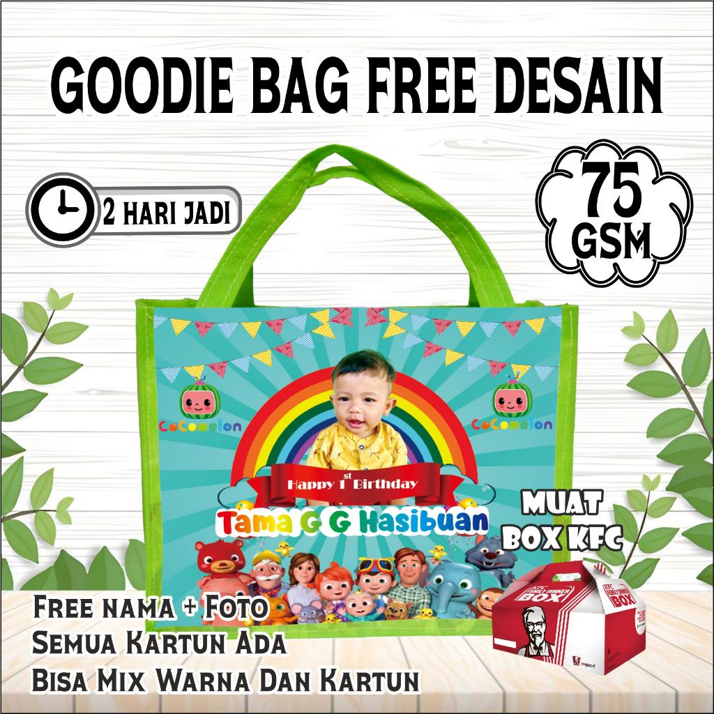 

tas cocomelon/Tas Ultah / Tas Ulang tahun Anak / Goodie Bag Perlengkapan Pesta/goodie bag ulang tahun anak/tote bag