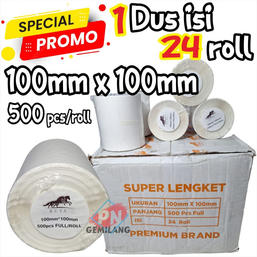 

SPECIAL PROMO 1 DUS / 24 ROLL STIKER LABEL RESI, STIKER THERMAL, 100MM X 100MM X 500pcs/roll