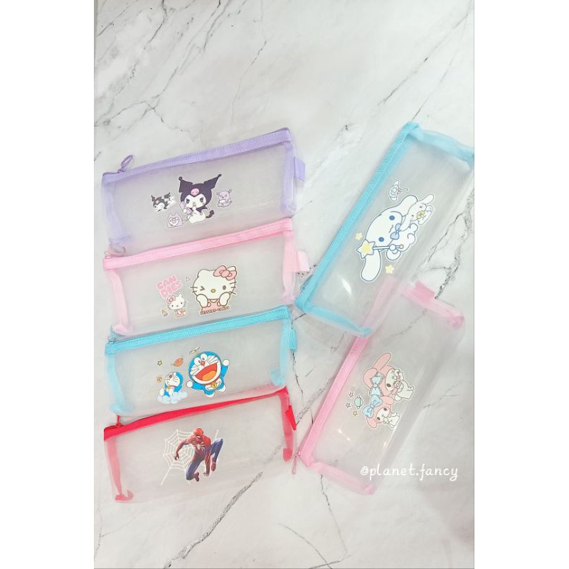 

tempat pensil karakter/tempat pensil jaring transparan