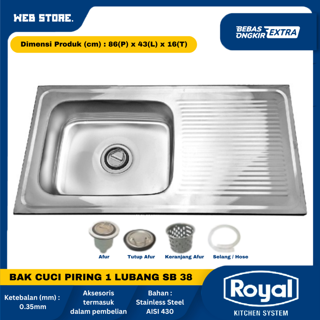 Bak Cuci Piring Kitchen Sink Washtafel Wastafel 1 Lubang ROYAL SB 38
