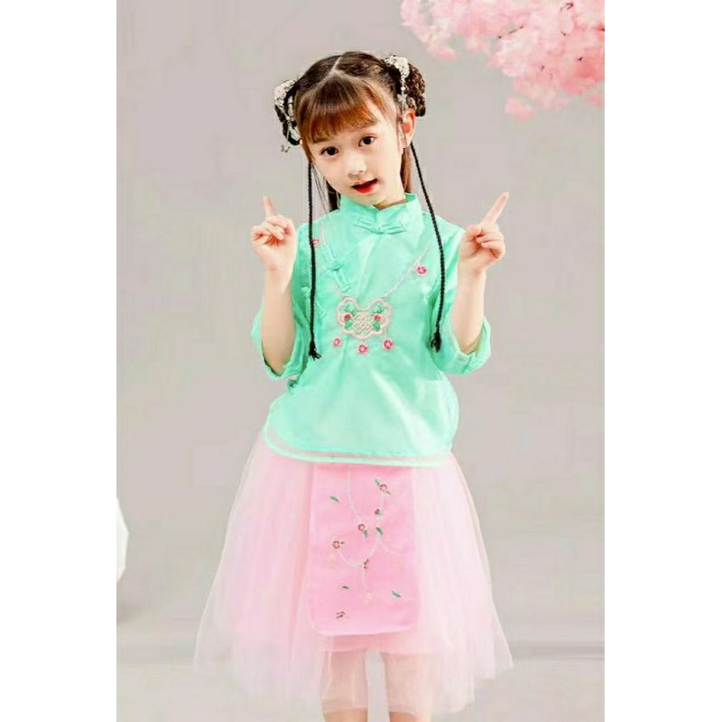 SETELAN ROK ANAK CHEONGSAM CANTIK ORGANZA TUTU CANTIK