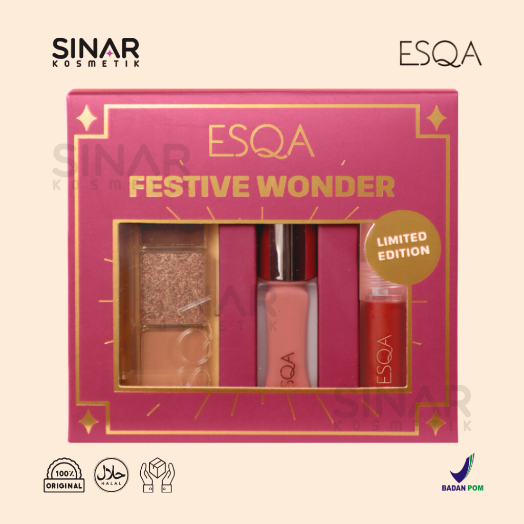 ESQA Festive Wonder | Make Up Kit 3 in 1 ( Glaze Eyeshadow Trio , Wonder Crush Serum Liquid Blush , 