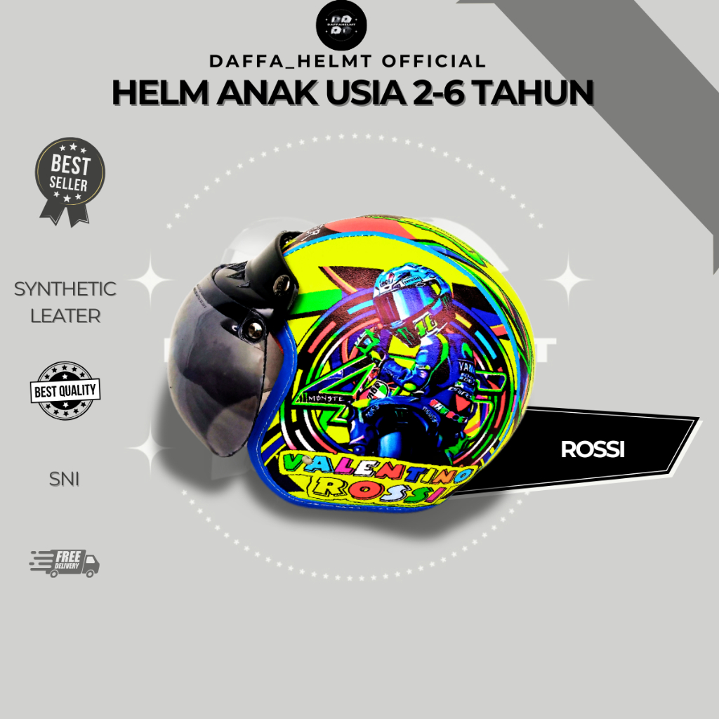 Helm Anak bogo Usia 2 3 4 5 6 tahun Karakter Rossi/ helm motor anak bogo karakter usia 2-6 tahun @he