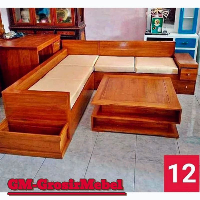 KURSI TAMU SUDUT BOX LACI KURSI TAMU JATI MODEL LACI