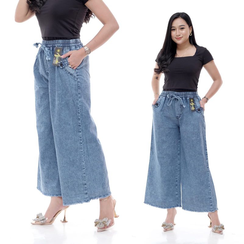 Celana Jeans Kulot Kancing 1 Lipat Wanita jumbo kekinian