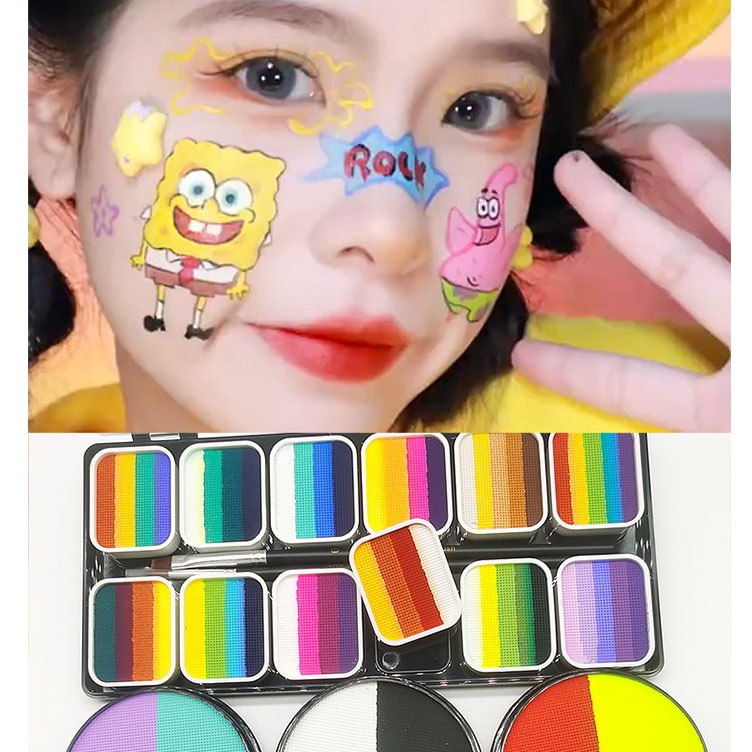 

Buruan Bayar Face Body Paint Water Base SFX Makeup Palette Extra Large White Black Pan Professional Colors Safe Non Toxic Art Painting Kit For Halloween Cosplay Parties Theater Stage