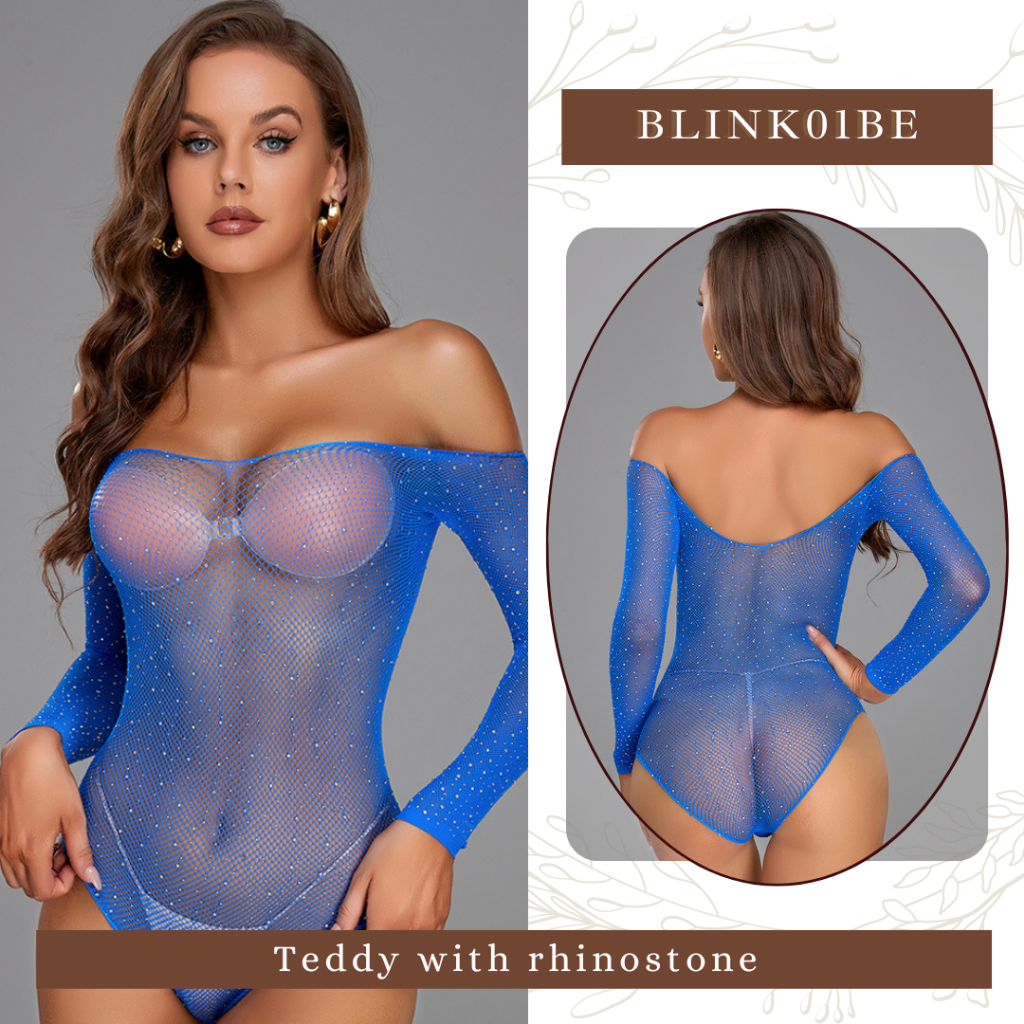 Lingerie Bodystocking Sparkling Glowing LENGAN PANJANG BODYSTOCKING SEXY BLACK HIGH QUALITY IMPORT Sexy Kisser-teddyblink01 biru