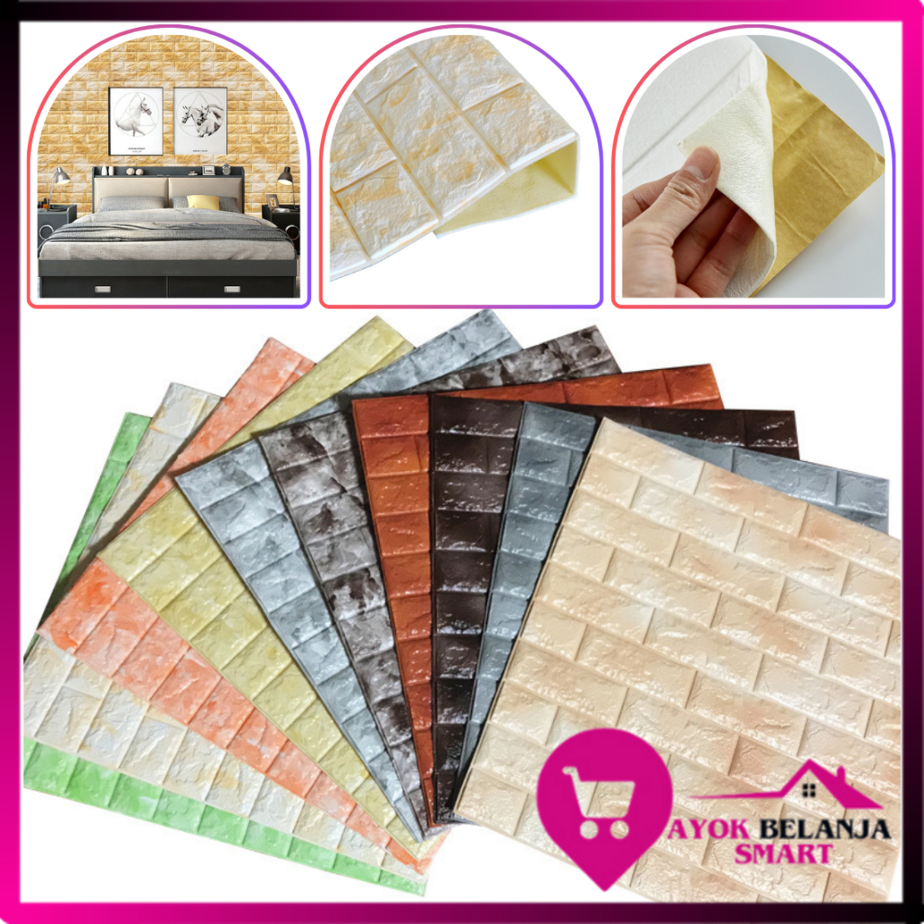 ABS Wallpaper Dinding Foam 3D Motif Batu Bata Corak Ukuran 76 x 70 CM Waterproof Brick Sticker Wallp