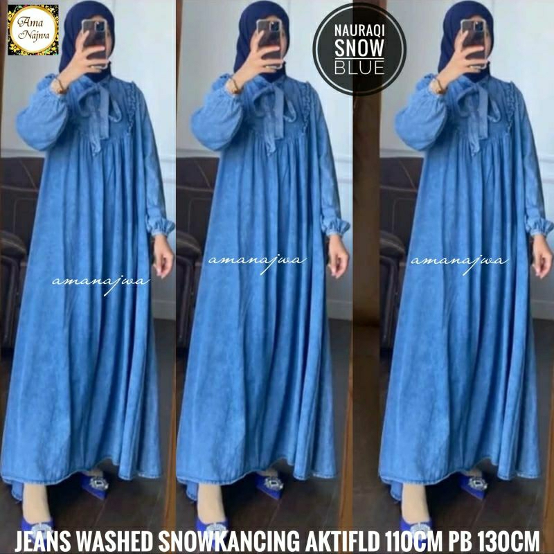 Nauraqi Dress Maxy Gamis Jeans Jumbo Polos Hitam Ld 110 Fit XXL By Amj