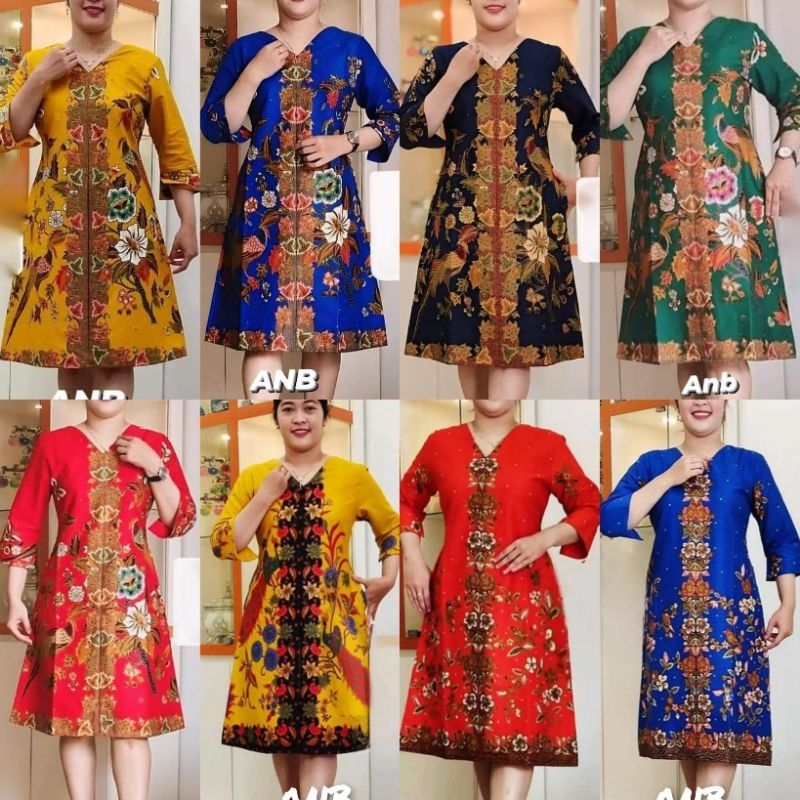 ATASAN TUNIK BATIK WARNA KUNING ORANGE MERAH HIJAU / BATIK UNGGUL JAYA