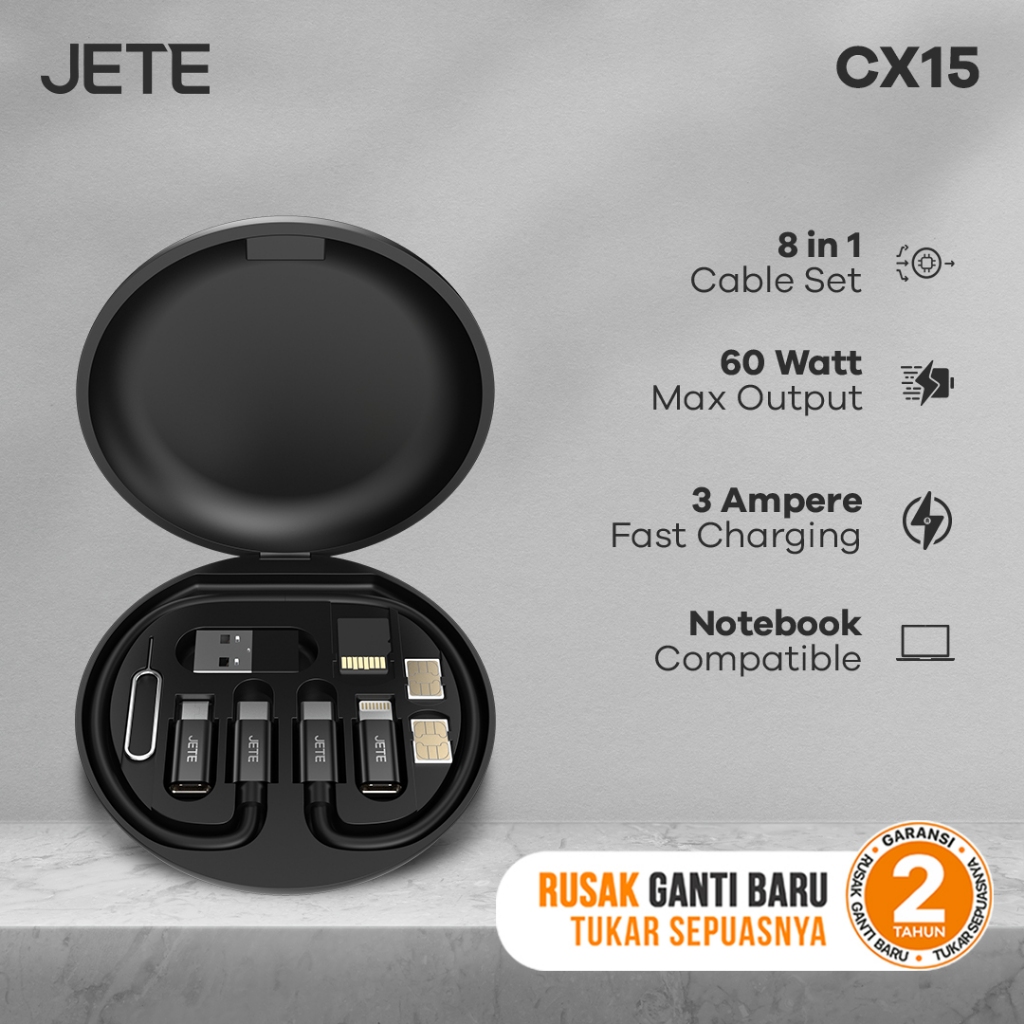 JETE CX15 8in1 Kabel Data HP 60 Watt Output 3A Garansi Resmi 2 Tahun