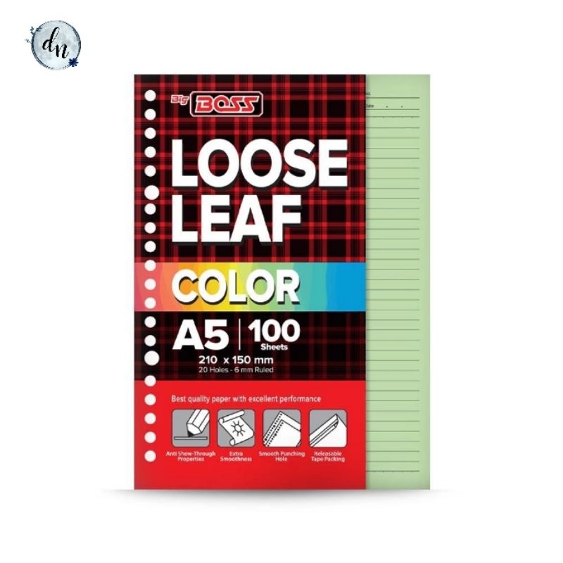 

BigBoss Loose Leaf 100 A5 Green | BBO LL 100 Sheets A5 | Isi Binder A5 Warna Hijau BigBoss 100 Lembar