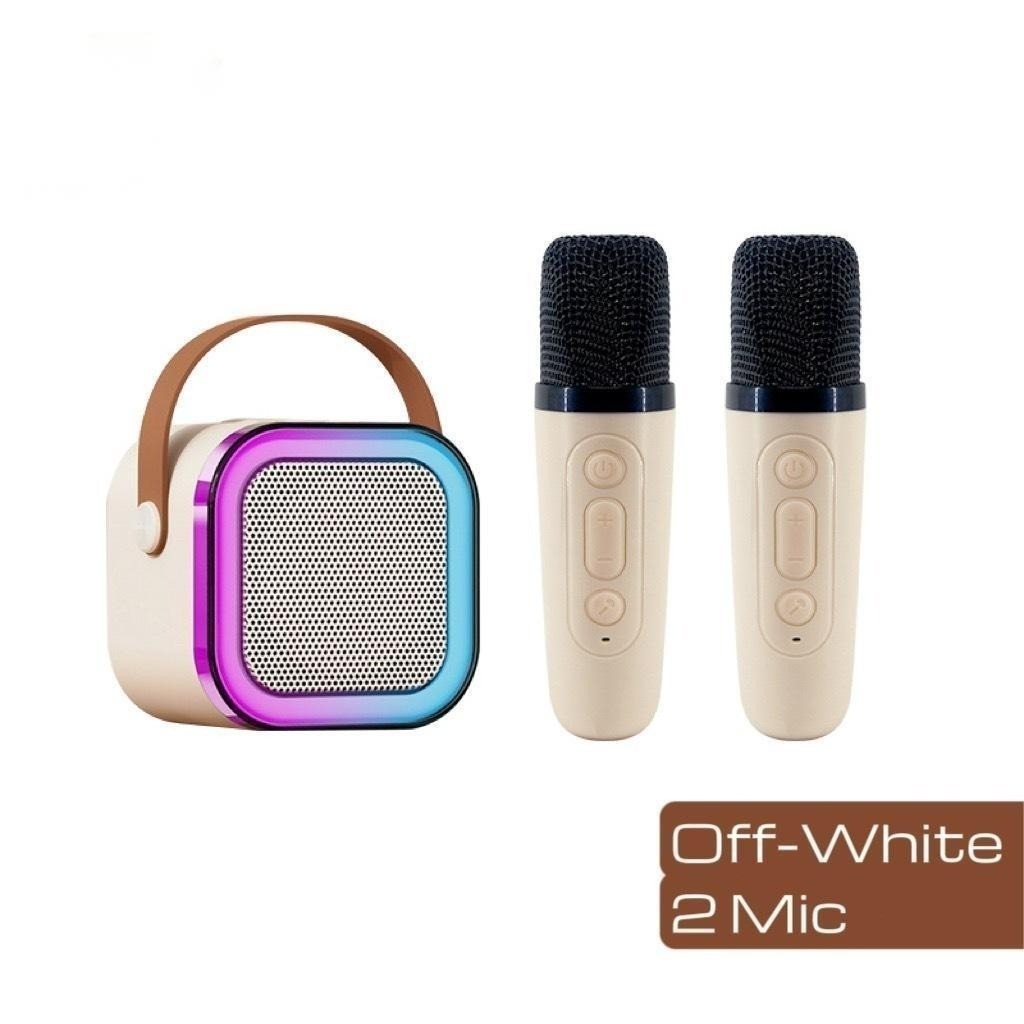 Speaker Bluetooth Karaoke Wireless Microphone 2pcs/Set High End Karaoke Speaker RGB Light Speaker Bluetooth Bass Dapat Terhubung ke HP/TV/Komputer Bluetooth Speaker-White 2 Mic