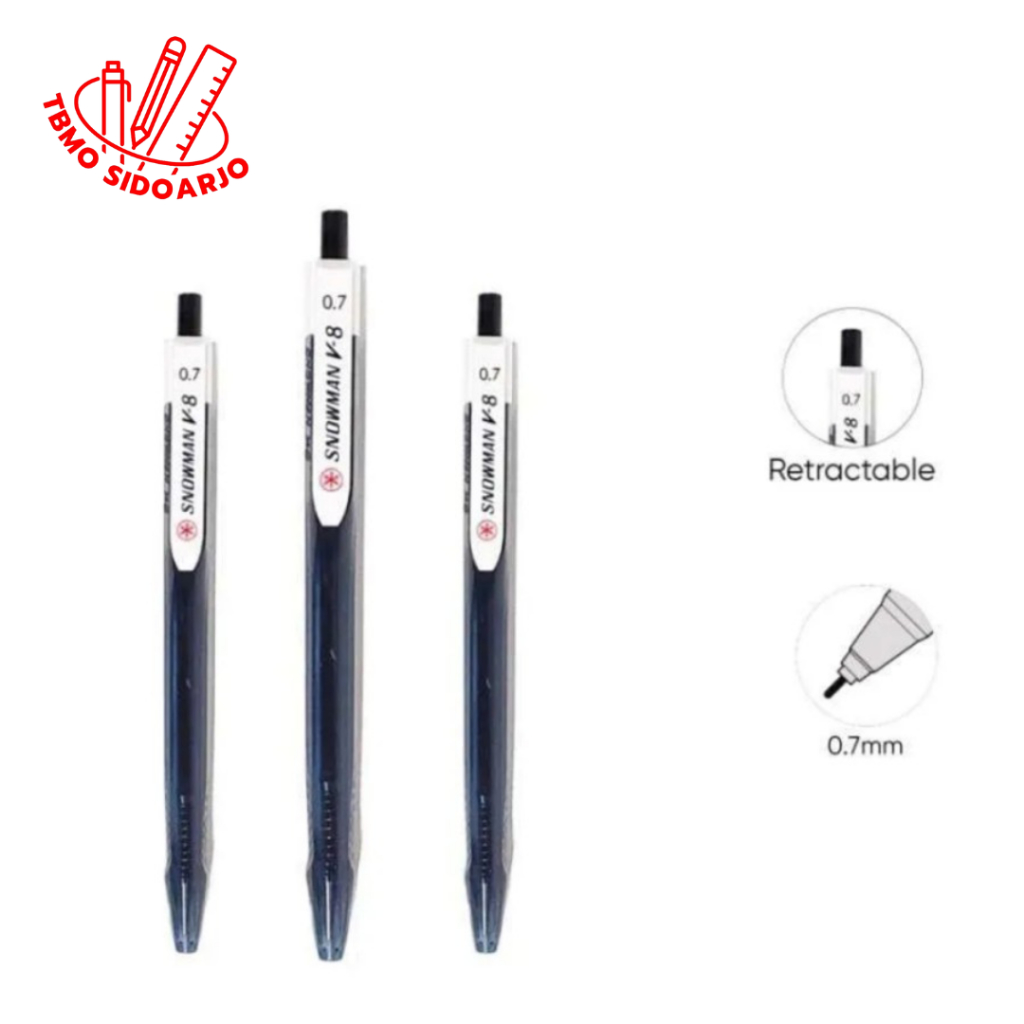 

TBMO Bolpen / Pulpen Snowman V8 Hitam Per Pack Isi 12