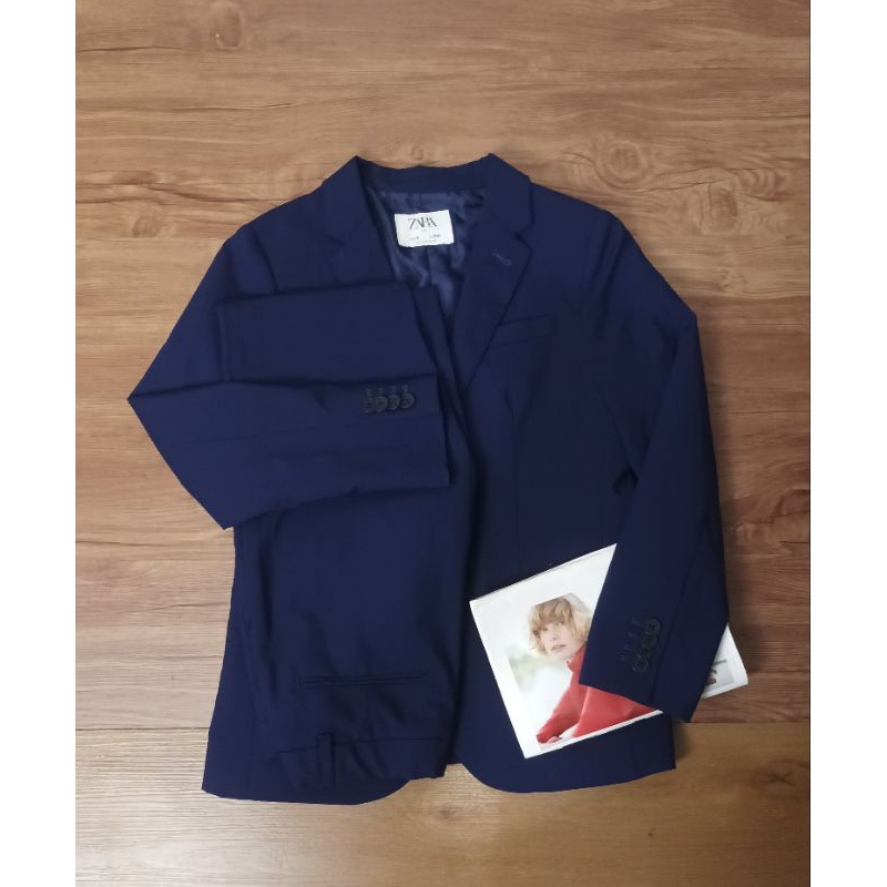 zara kid stelan jas biru anak
