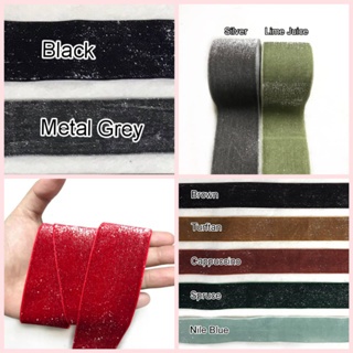 

1 YARD - GROSIR 3.8 CM PITA BLUDRU GLITER HALUS SILVER | VELVET GLITER SILVER (1 1/2")