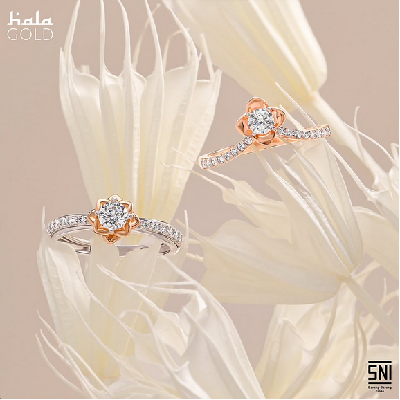 CINCIN EMAS MODEL BERLIAN HALA GOLD SOLITAIRE BUNGA V AUREL LISTRING