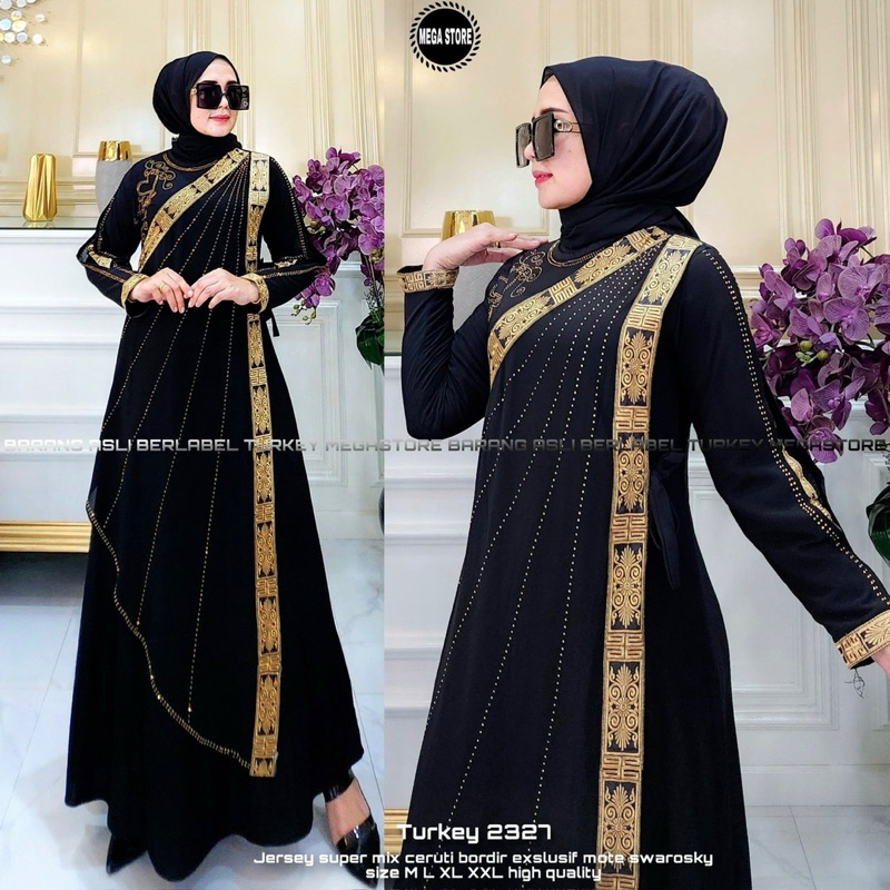 DRESS TURKEY BLACK HITAM BAJU GAMIS ITEM GOLD SILVER TERBARU MEWAH PREMIUM SIZE JUMBO M L XL XXL BUS