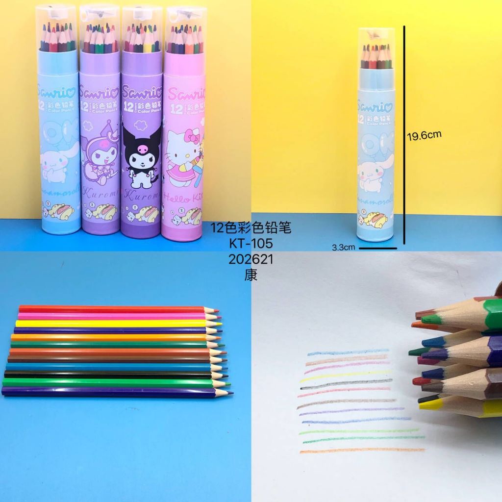 

Pensil Cat Karakter Sanrio isi 12 + Rautan + Tabung / Pensil Warna Kuromi, Cinnamorol, Hello Kitty