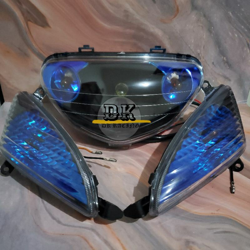 REFLEKTOR REFEKTOR LAMPU DEPAN MIO SPORTY COSTUM HITAM BIRU PLUS LAMPU SEN MIO SPORTY COSTUM HITAM B