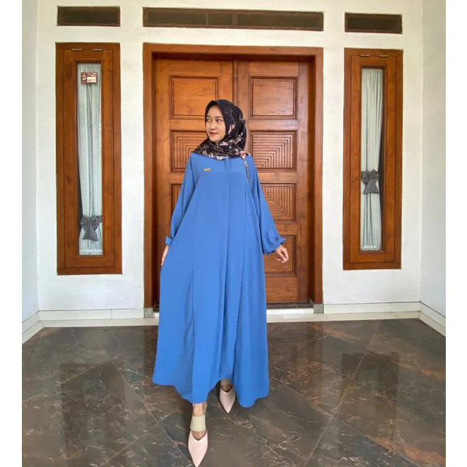 MYDINAH.CO Elsira Dress Gamis Jumbo Ld 130 - 140 Model Terbaru Bahan Crinkle Airflow Resleting Depan