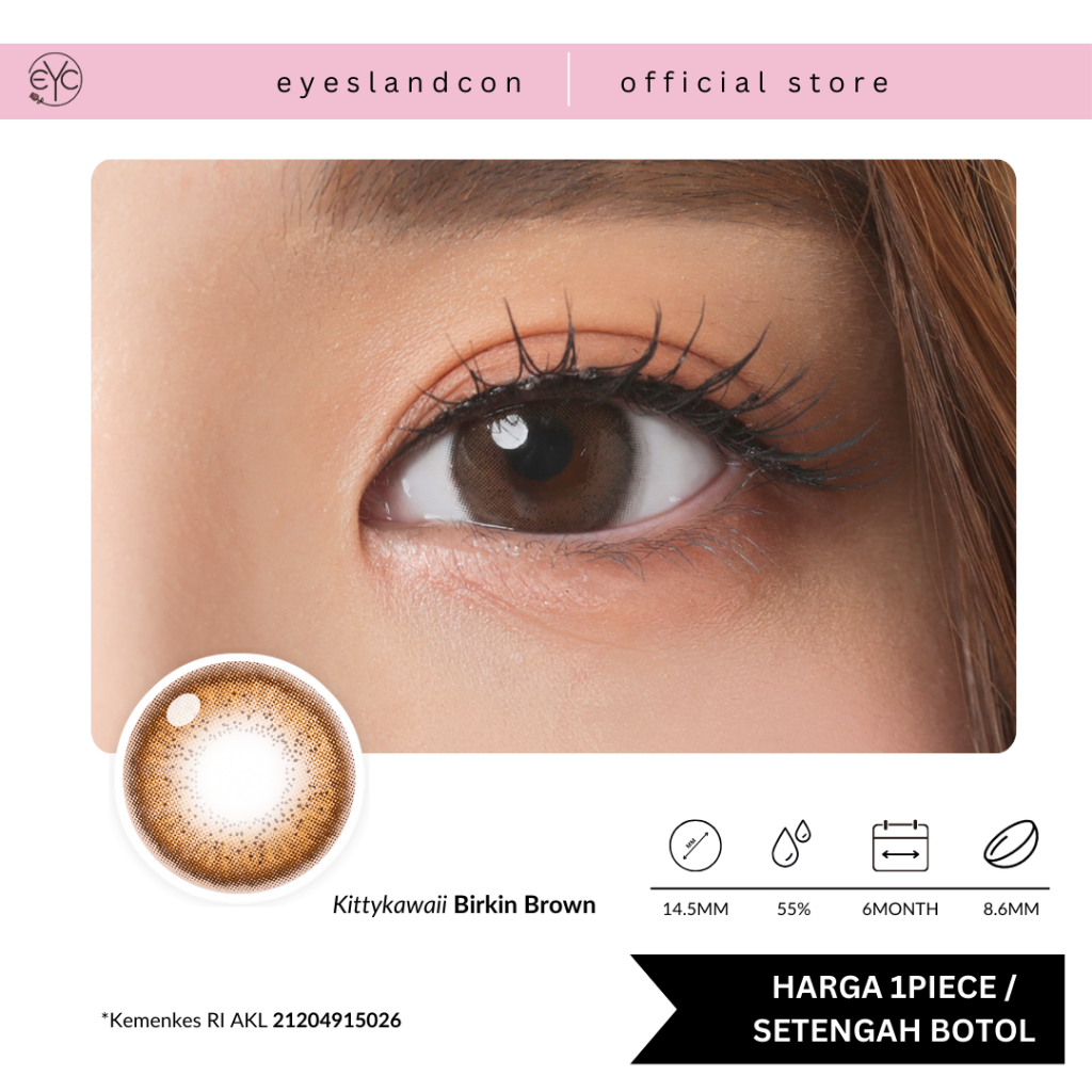 [CLEARSTOK] Eyeslandcon - Softlens Kittykawaii Birkin Brown ( 1PCS / 1BOTOL / 1MATA )