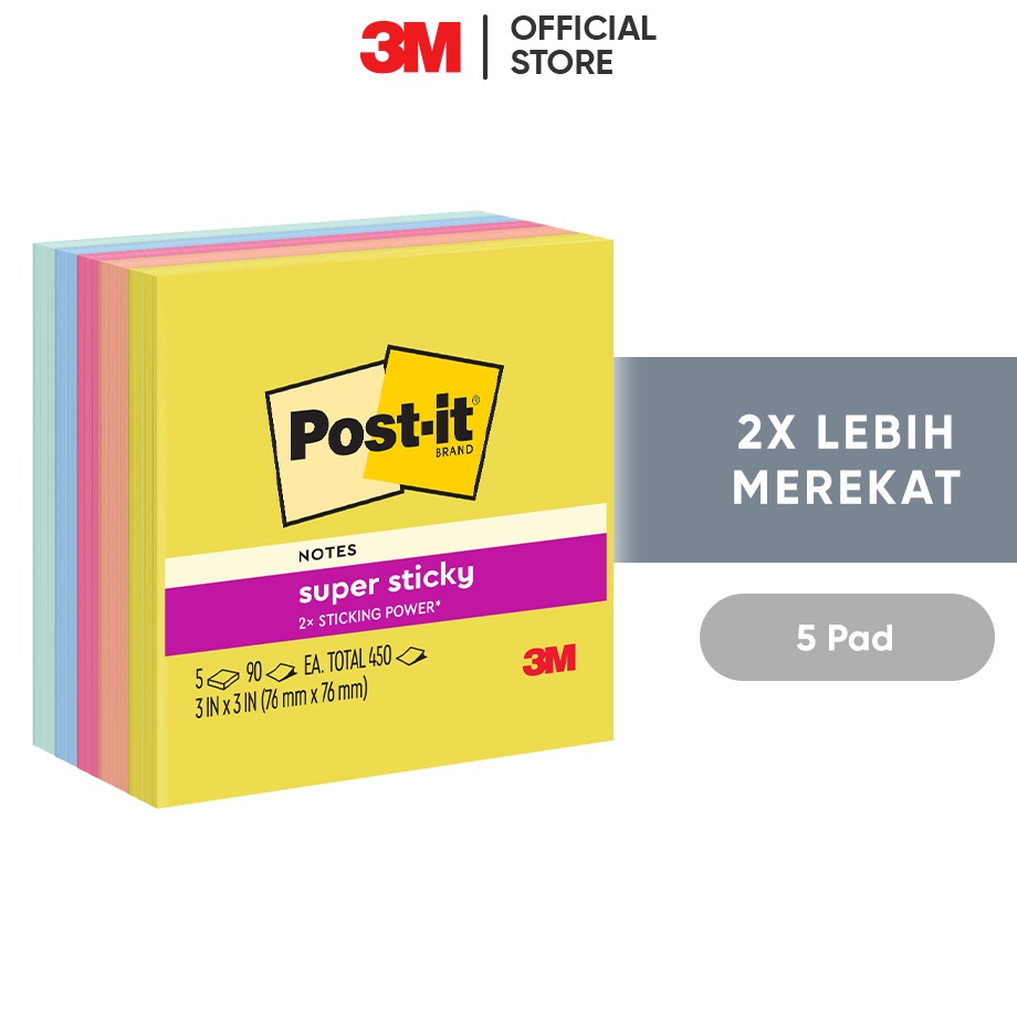 

Bestseller 3M Postit Super Sticky Notes Summer Joy Memo 6545SSJOY 2x Lebih merekat 5 pad 76x76 mm Untuk berbagai permukan kes