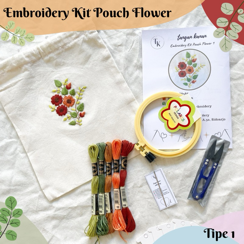 Embroidery Kit Pouch Flower - Paket sulam benang