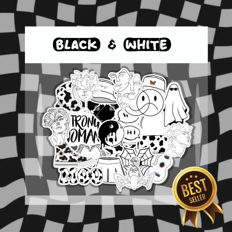 

60PCS BLACK & WHITE AESTHETIC STICKER | STIKER HITAM PUTIH TUMBLR | STIKER LUCU MURAH