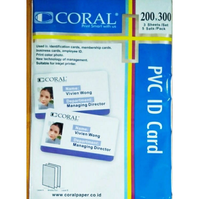 

Eksklusif CORAL Kes PVC Bahan ID Card Instan A4 isi 5 Lembar