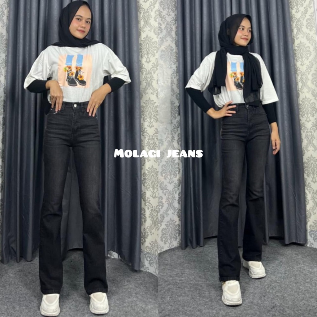 MOLAGIJEANS - Celana Highwaist Cutbray CKY Jeans Premium Size 27-34
