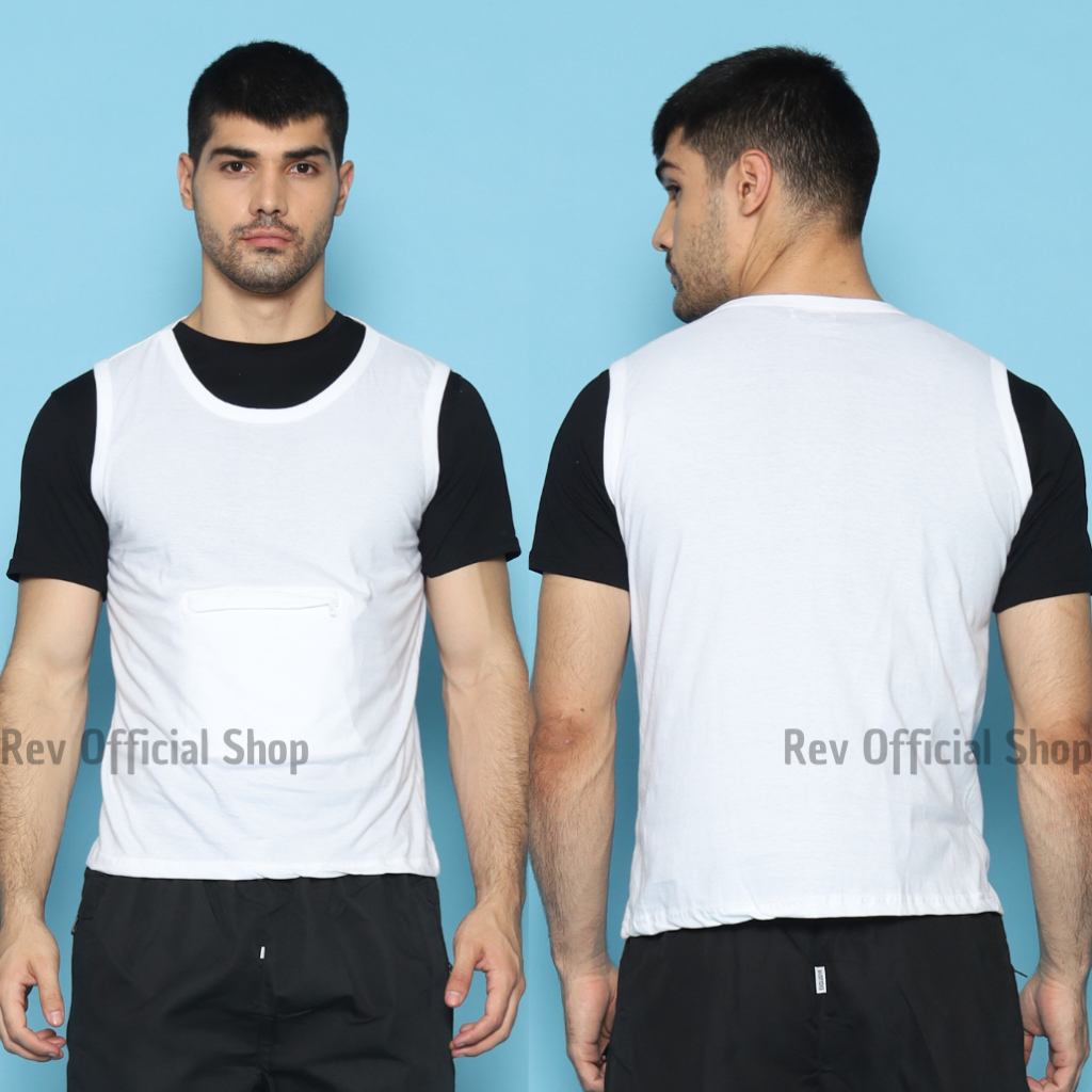 Rev Singlet Umroh Pria Kantong Depan Putih Perlengkapan Umroh Pria