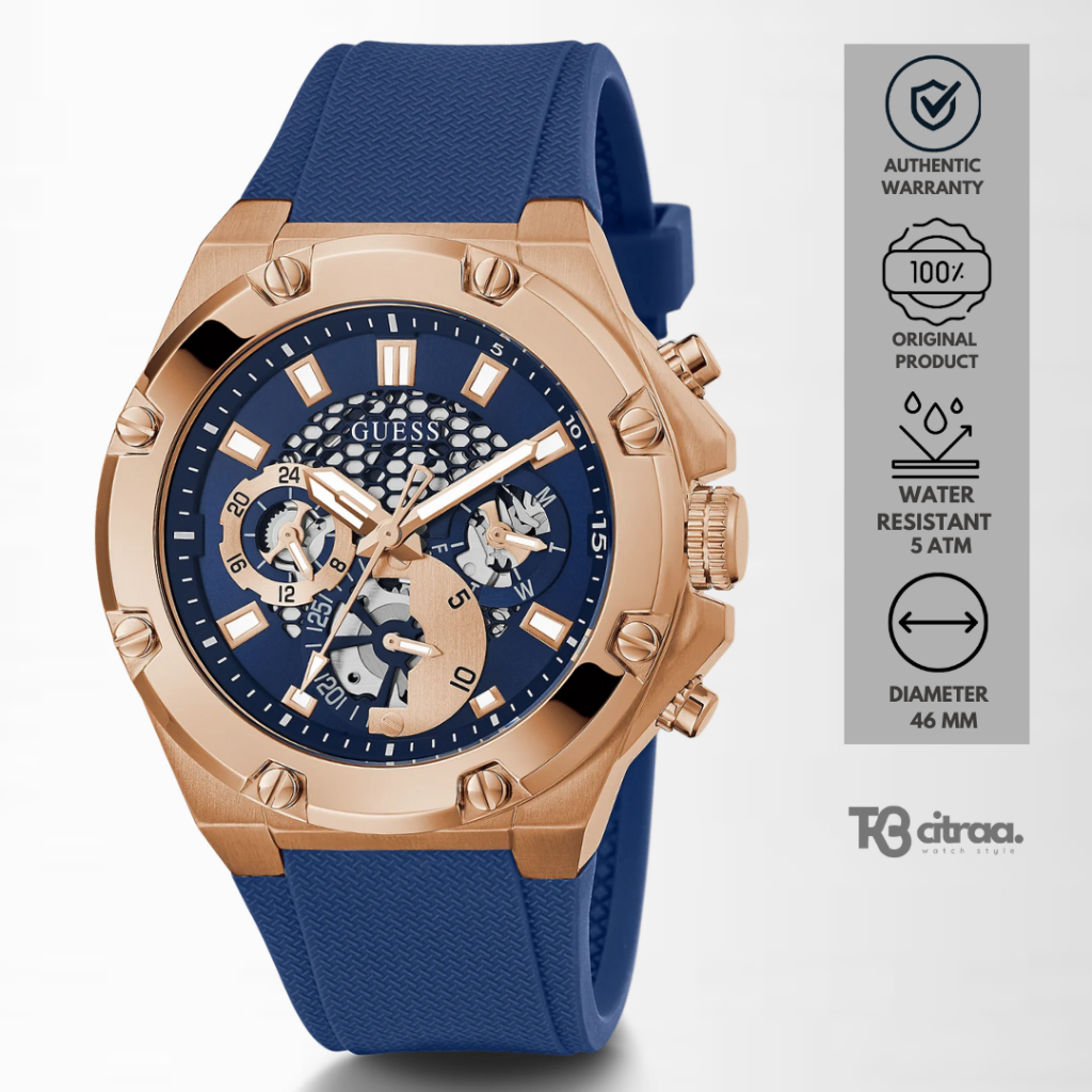Jam Tangan Fashion Pria Guess Chronograph Water Resistant Luxury Watch Mewah Strap Silicon Rubber Bl