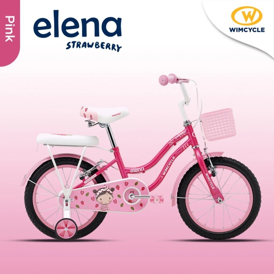 Sepeda Anak Mini Wimcycle 16 Inch Elena Strawberry Sepeda Anak Keranjang Perempuan