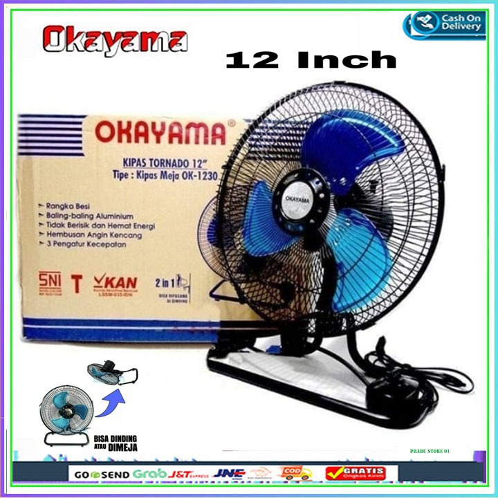 Okayama , 1030 , 1230 , kipas angin , , meja dan dinding , besi 2 fungsi 12 inchi promo new