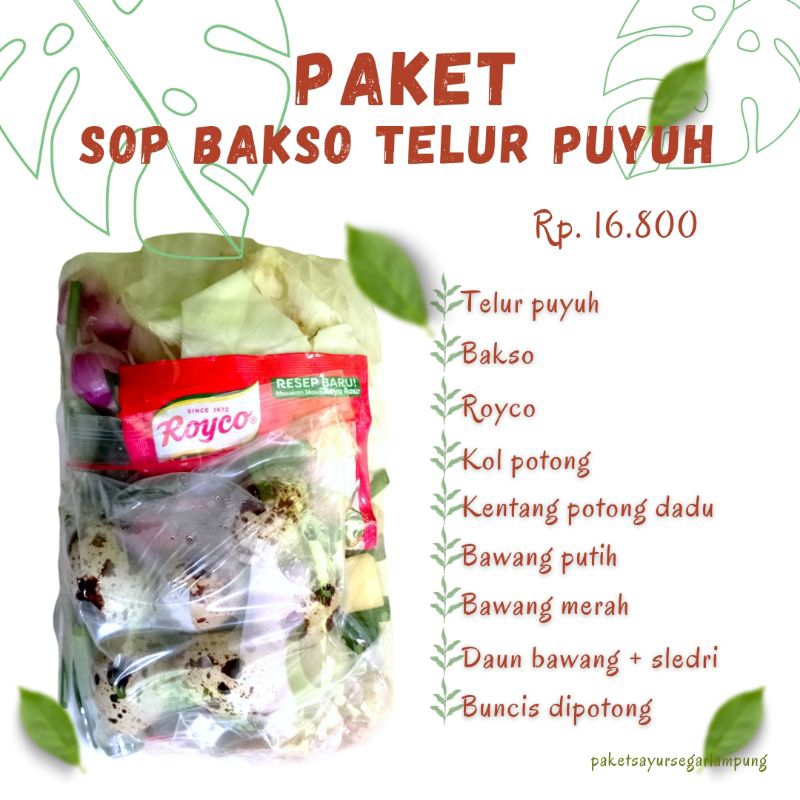 

(paket sayur) paket sop bakso telur puyuh
