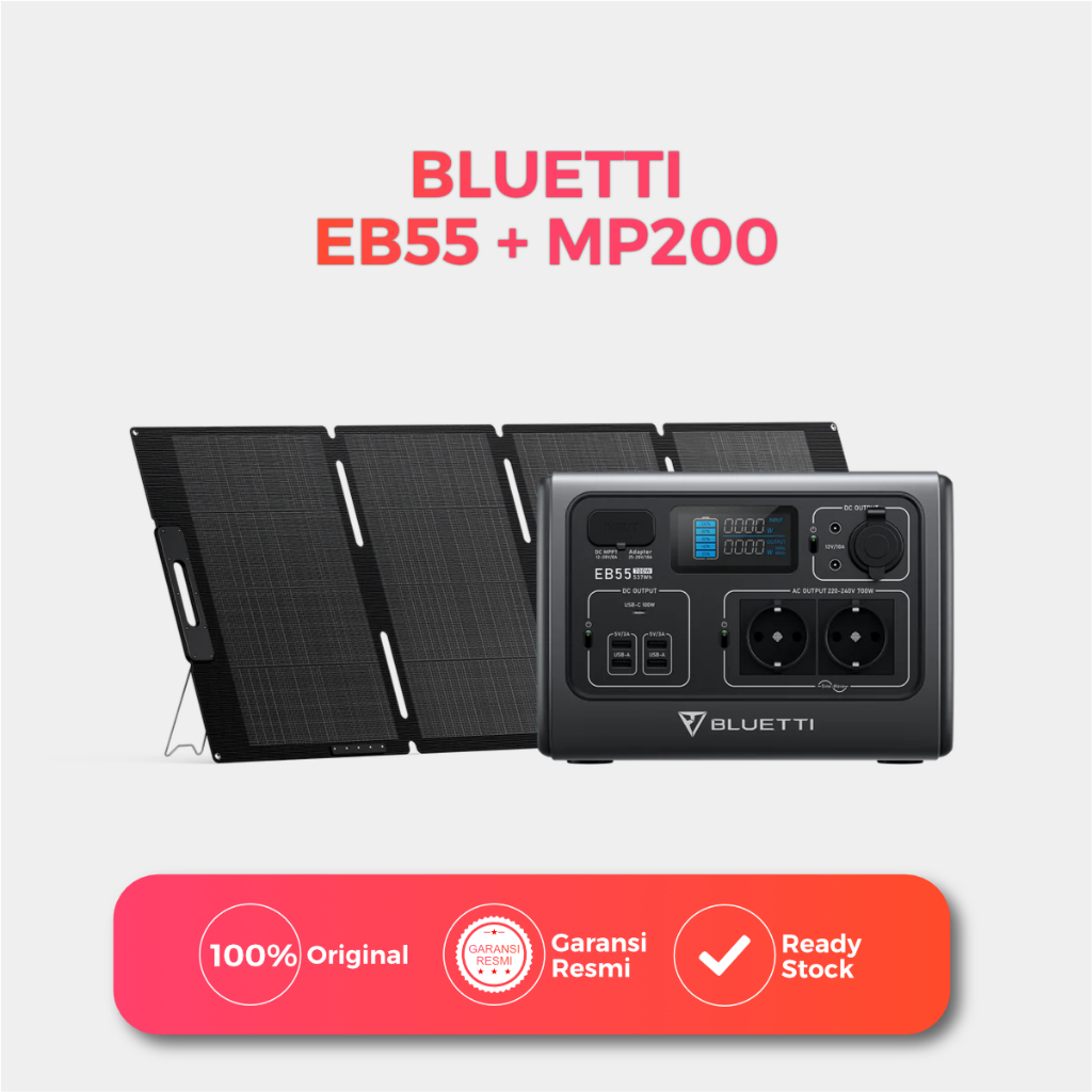 BLUETTI EB55 Power Station 537Wh/700W + Solar Panel MP200 200Watt