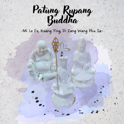 Patung Rupang Buddha Maitreya, Ksitigarbha, Dewi Kwan Im - Putih Bersila
