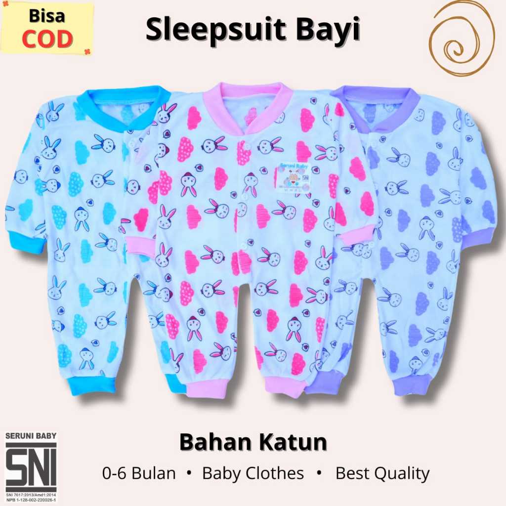 ECERAN 1pcs - Sleepsuit Bunny Bayi Baju Tidur Bayi 0-6 Bulan