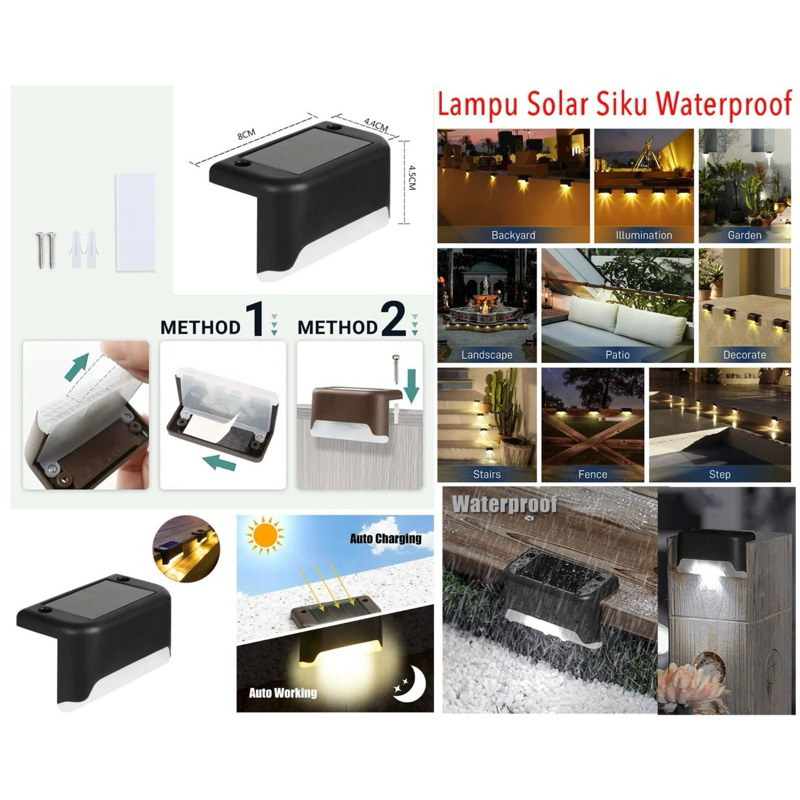 LED Lampu Siku Taman Tenaga Surya Lampu Solar Waterproof Warm White LED Solar Lamp Path Stair Outdoor